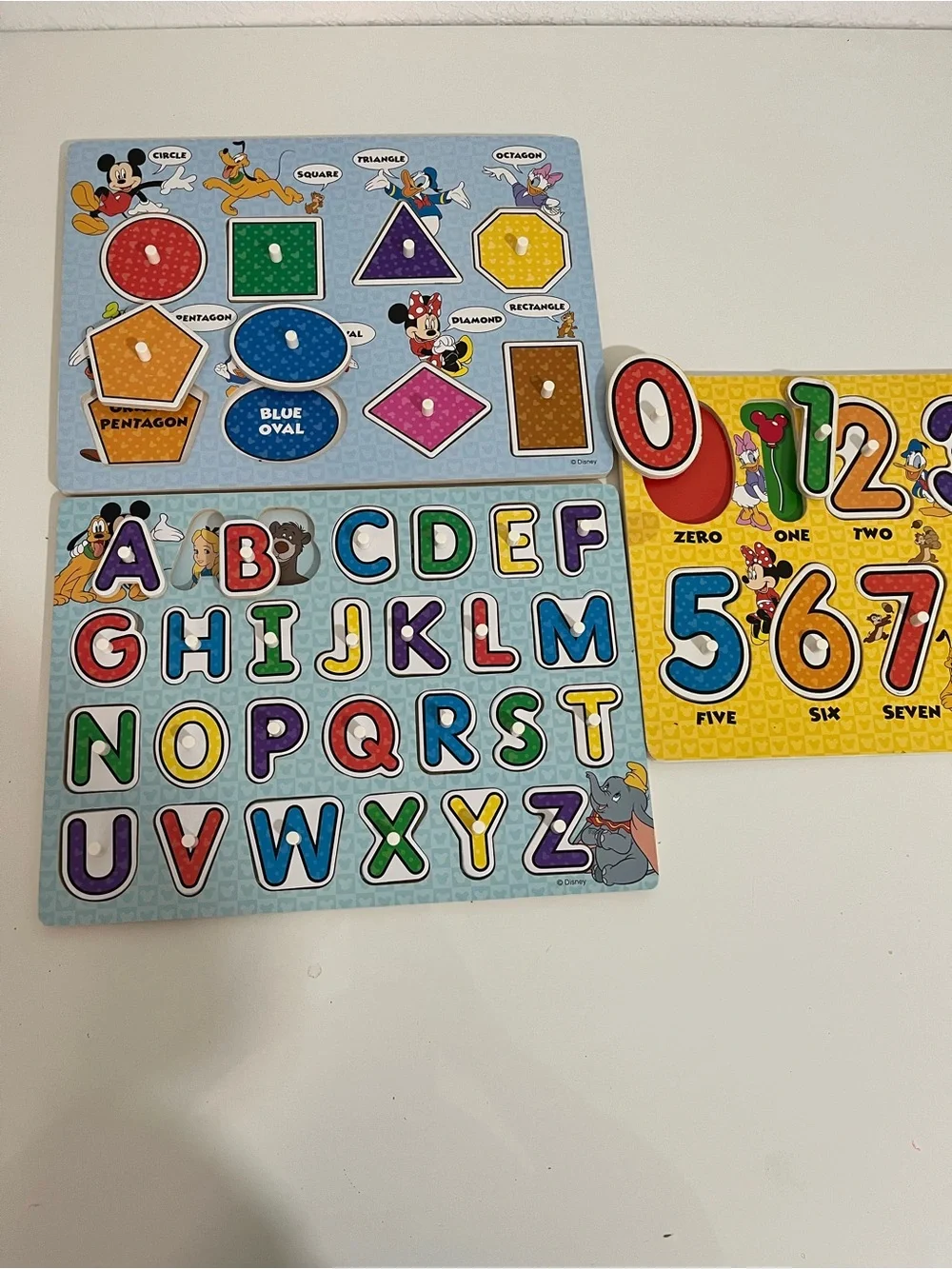 Disney Wooden Alphabet & Number Puzzle Set - Blue, Yellow, Red, Green, Purple